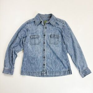 EDDIE BAUER Denim Shirt Jacket Small Button Front Stone Washed Blue Fall